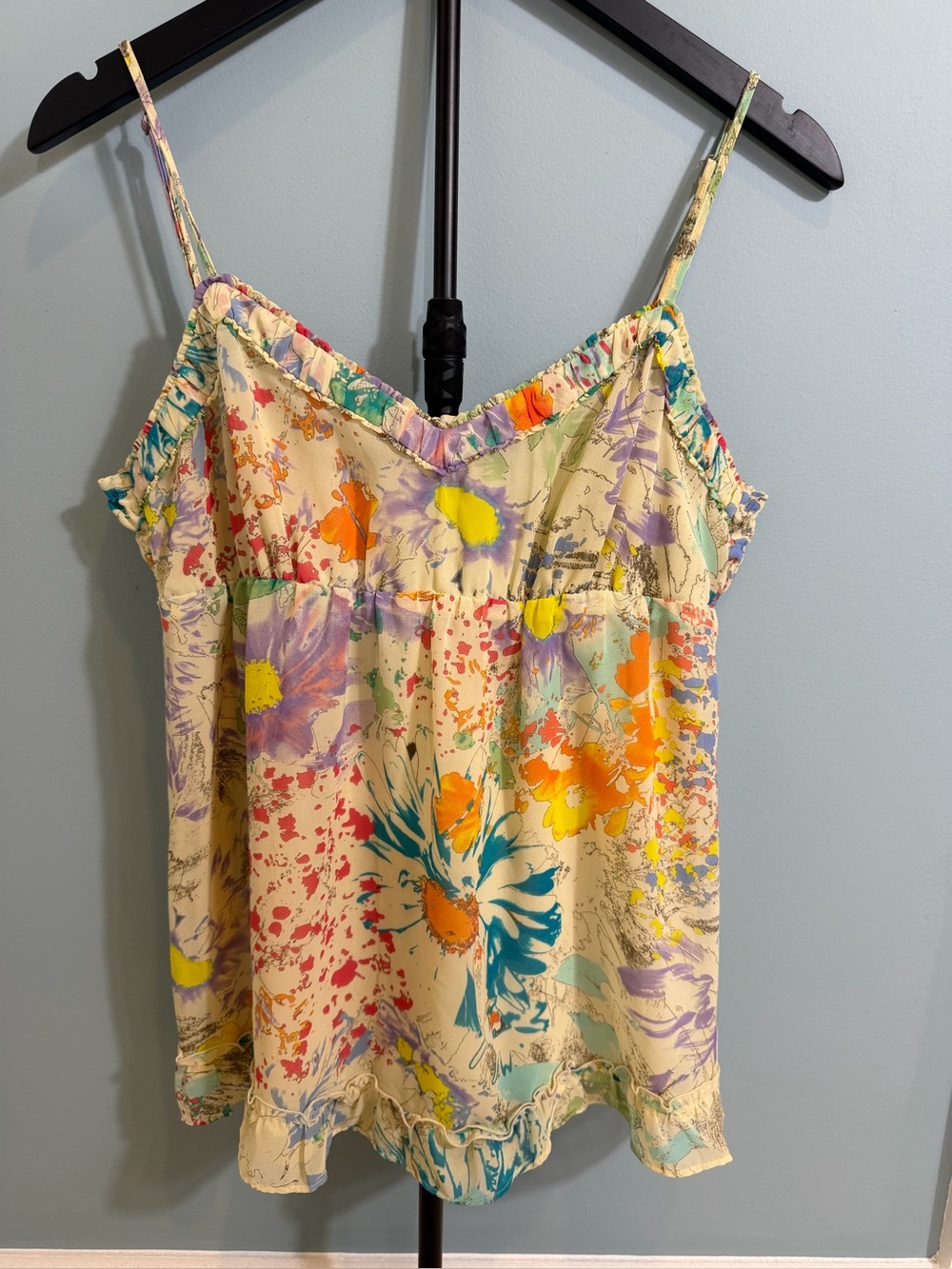 Espirt Vintage Spaghetti Strap Camisole Top with Watercolor Floral Print Size 10